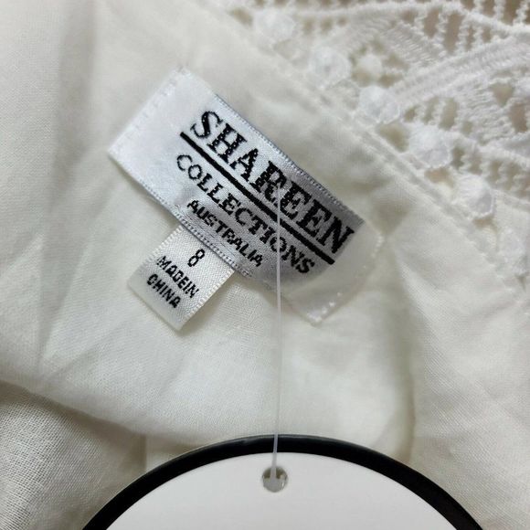 Shareen Collections Womens 8 White Gauze Knit Cutout Tie Strap Button Dress - Picture 10 of 11